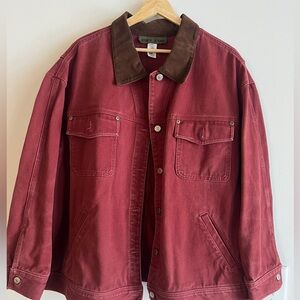 Vintage Jones Jeans 3XL denim jacket red burgundy brick faux suede collar